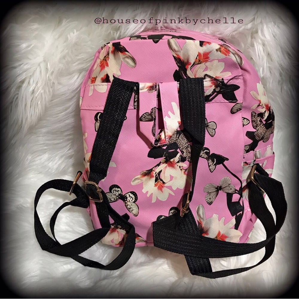 Pink Floral Butterfly Pattern Backpack - Picture 2 of 5